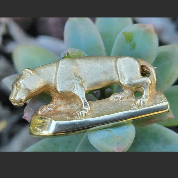 14k Yellow Gold Panther Cougar Brooch Pin-Designer Estate Jewelry 10.2gm - Picture 6 of 12